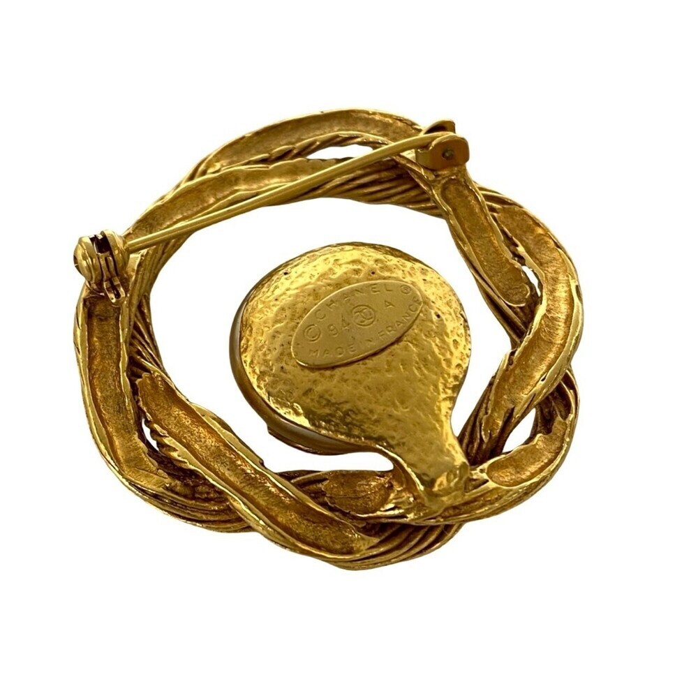 CHANEL White Pearl Logo Brooch